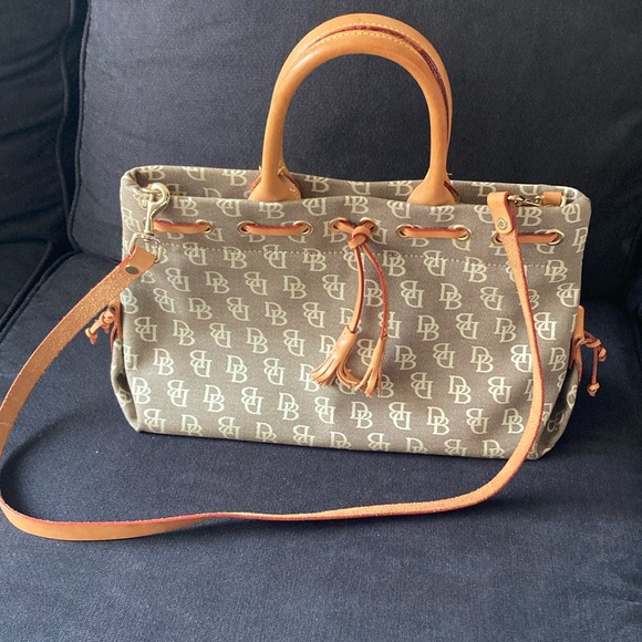 Dooney & Bourke Logo Canvas and Leather Tassel Bag - Picture 1 of 8